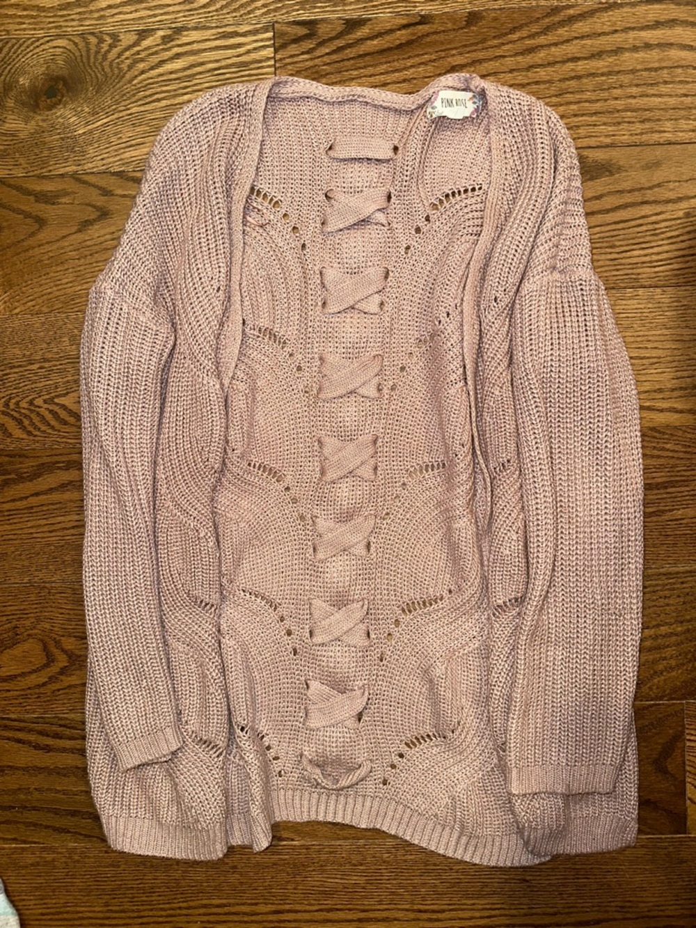 Pink Rose Dusty Pink Lace-Up Cable Knit Cardigan
